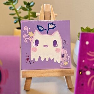 Cute Purple Cat Ghost Mini Canvas Art